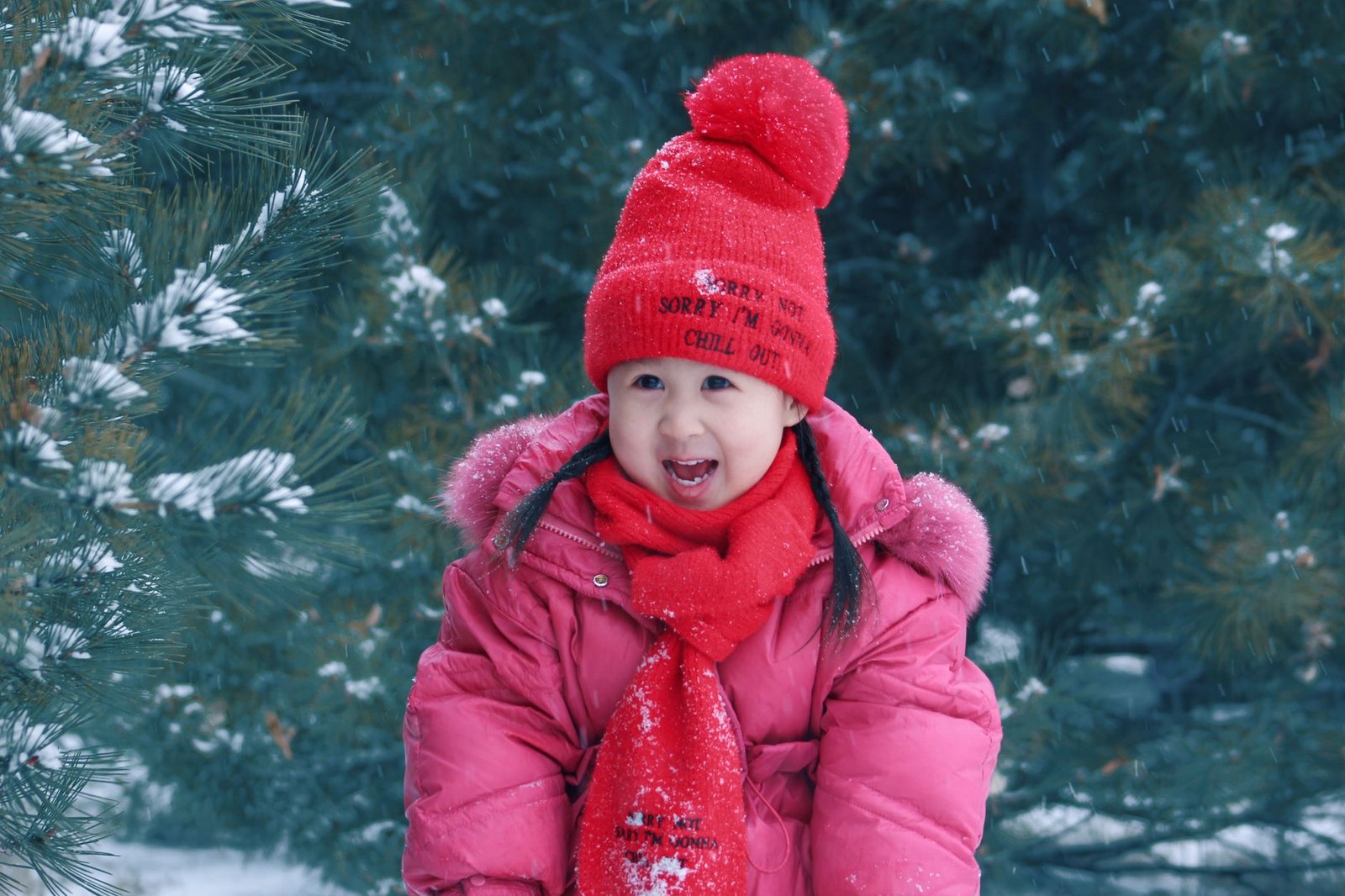 Niña abrigada con gorro y cuello de forro polar en un día de invierno